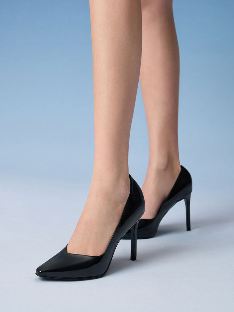 Patent Tapered Square-Toe Pumps, Black, hi-res