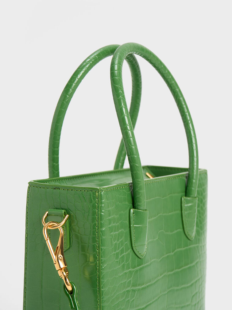 Meriah Croc-Embossed Tote Bag, Green, hi-res