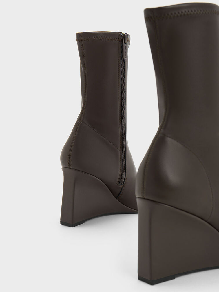 Pointed-Toe Wedge Ankle Boots, Dark Brown, hi-res