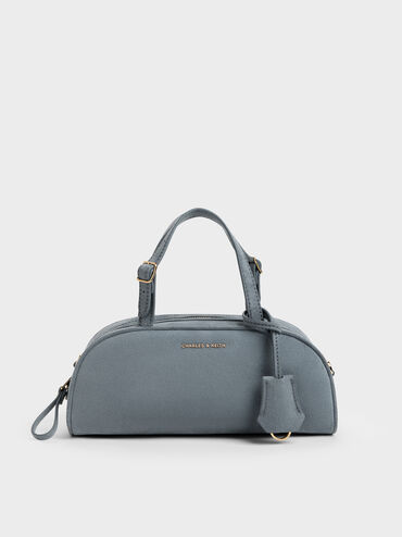 Vega Faux Suede Elongated Bowling Bag, Smoky Blue, hi-res