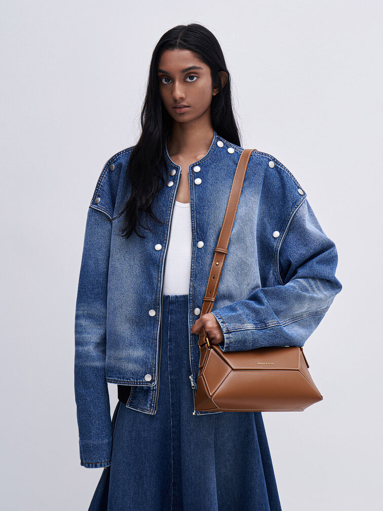 Nasrin Geometric Shoulder Bag, Chocolate, hi-res