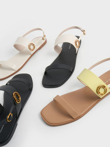 Metallic Accent Back Strap Sandals, Black Textured, hi-res
