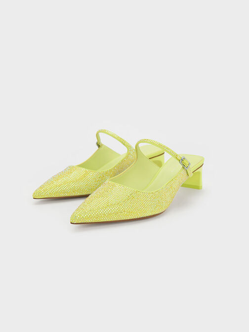 Gem-Embellished Blade Heel Mules, Lime, hi-res