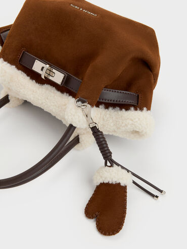 Mini Cosima Fur-Trim Tote Bag, Pecan Brown, hi-res