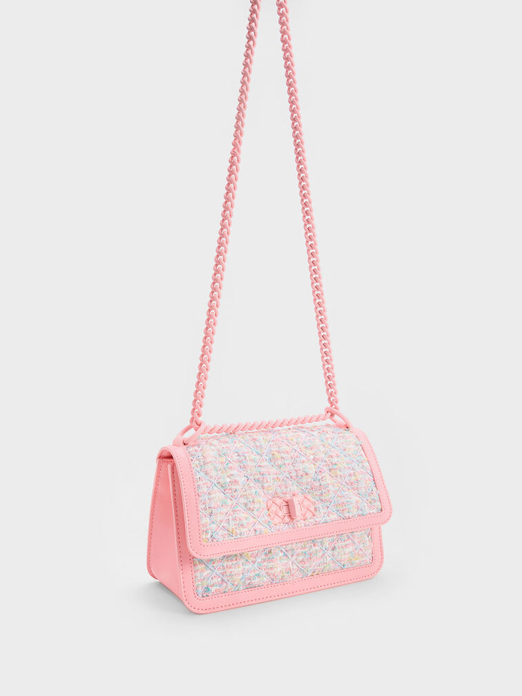 Micaela Tweed Quilted Chain Bag, Pink, hi-res