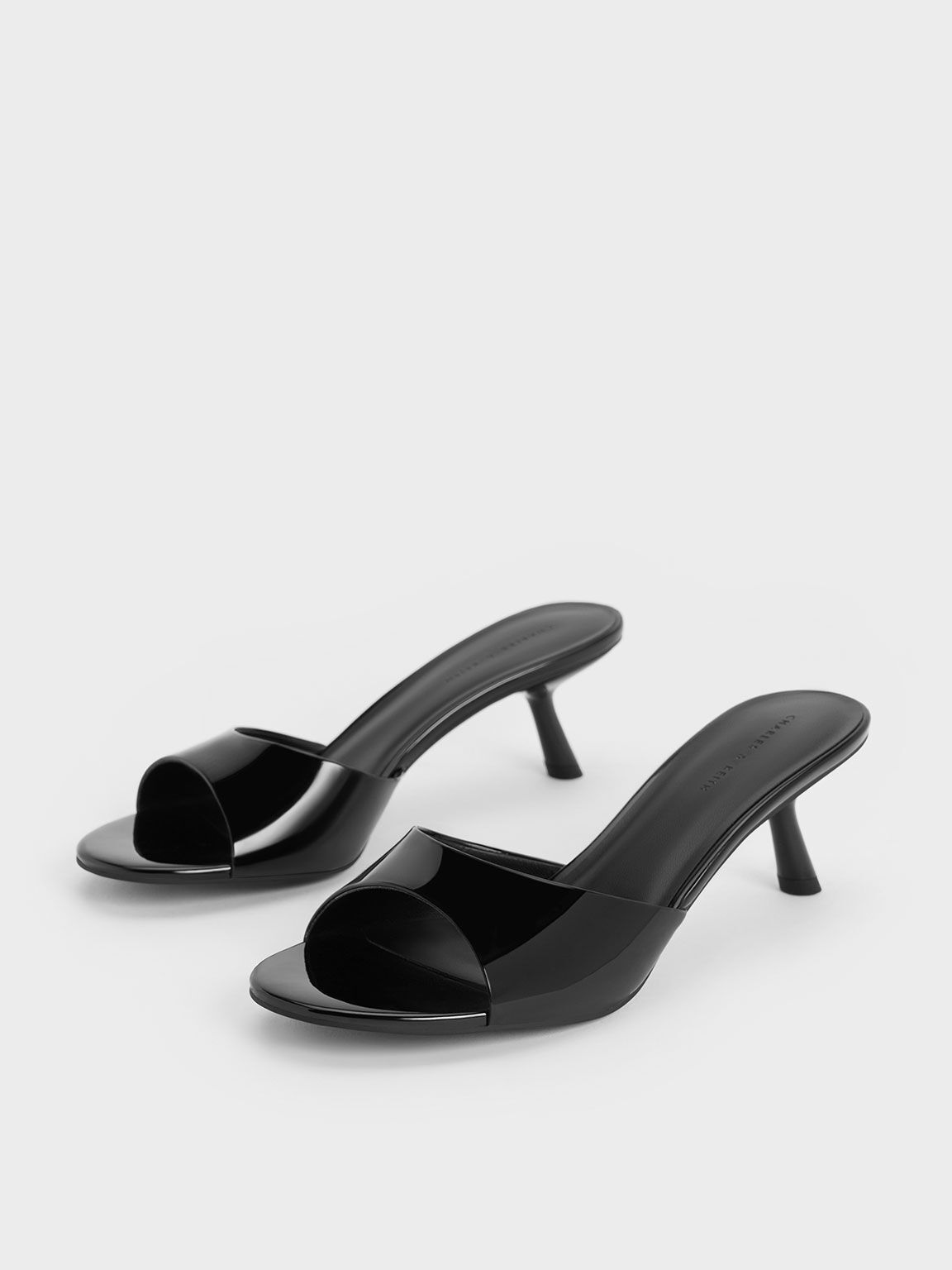 Patent Slant Heel Mules Black Patent