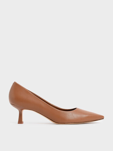 Pointed Kitten Heel Pumps, Brown, hi-res