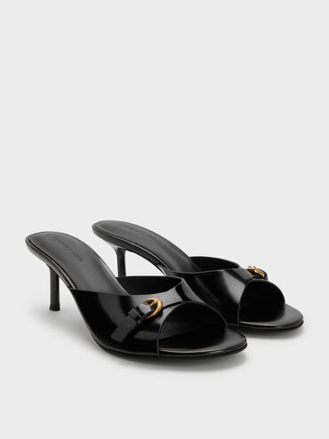 Buckled-Strap Heeled Mules, Black Box, hi-res