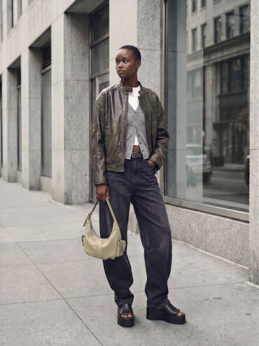 Bessie Side-Pocket Hobo Bag, Pale Olive, hi-res