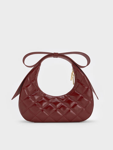 Janie Quilted Bow-Handle Bag, Burgundy, hi-res