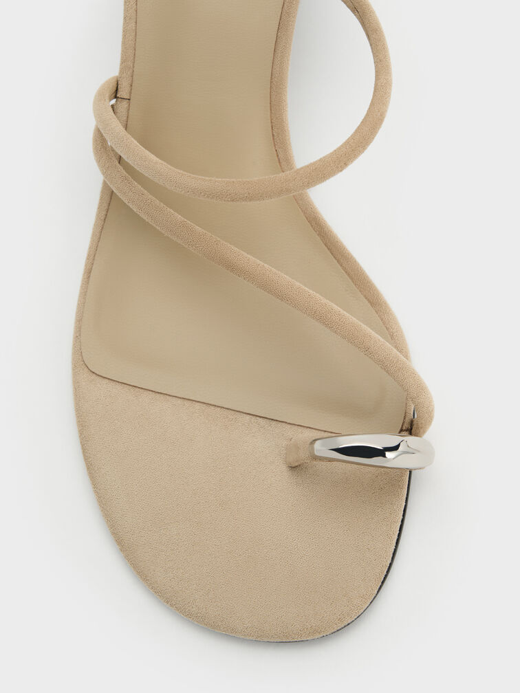 Faux Suede Toe-Ring Strappy Heels, Taupe2, hi-res
