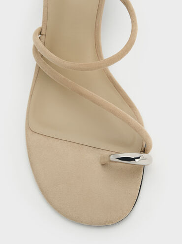 Faux Suede Toe-Ring Strappy Heels, Taupe2, hi-res