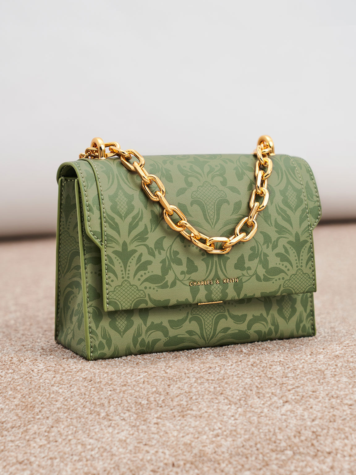 Front Flap Floral Textured Bag Pistachio
