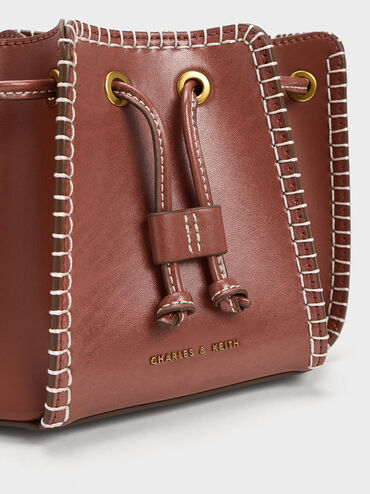Circe Stitch-Trim Bucket Bag, Mocha, hi-res
