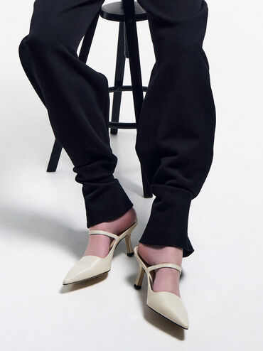 Buckle-Strap Heeled Mules, Chalk, hi-res