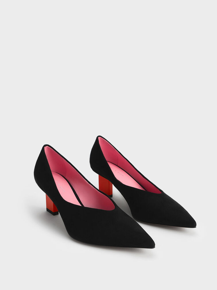 Textured Metallic Blade Heel Pumps, Black Textured, hi-res
