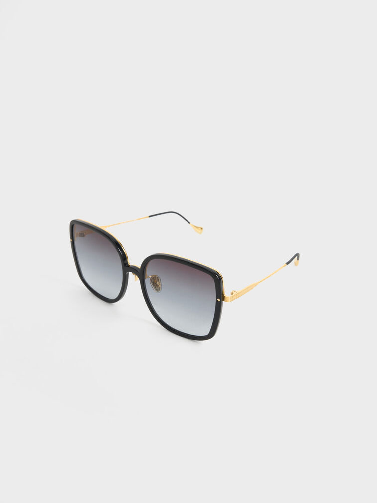 Recycled Acetate Oversized Square Sunglasses, Black, hi-res