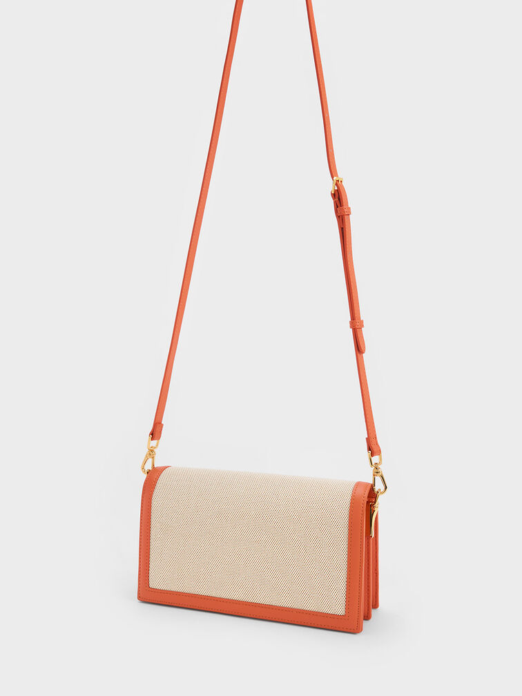 Alcott Scarf Handle Canvas Clutch, Orange, hi-res