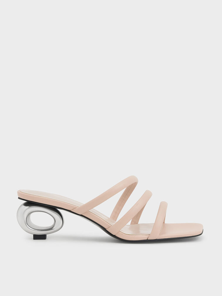 Sculptural Heel Tubular Mules, Nude, hi-res