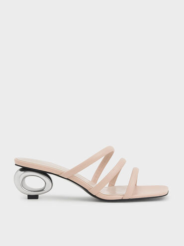 Sculptural Heel Tubular Mules, Nude, hi-res