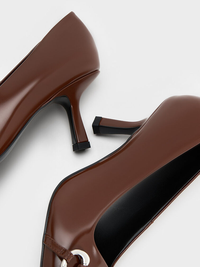 Metallic Accent Kitten-Heel Pointed-Toe Pumps, Dark Brown, hi-res