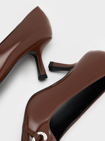 Metallic Accent Kitten-Heel Pointed-Toe Pumps, Dark Brown, hi-res