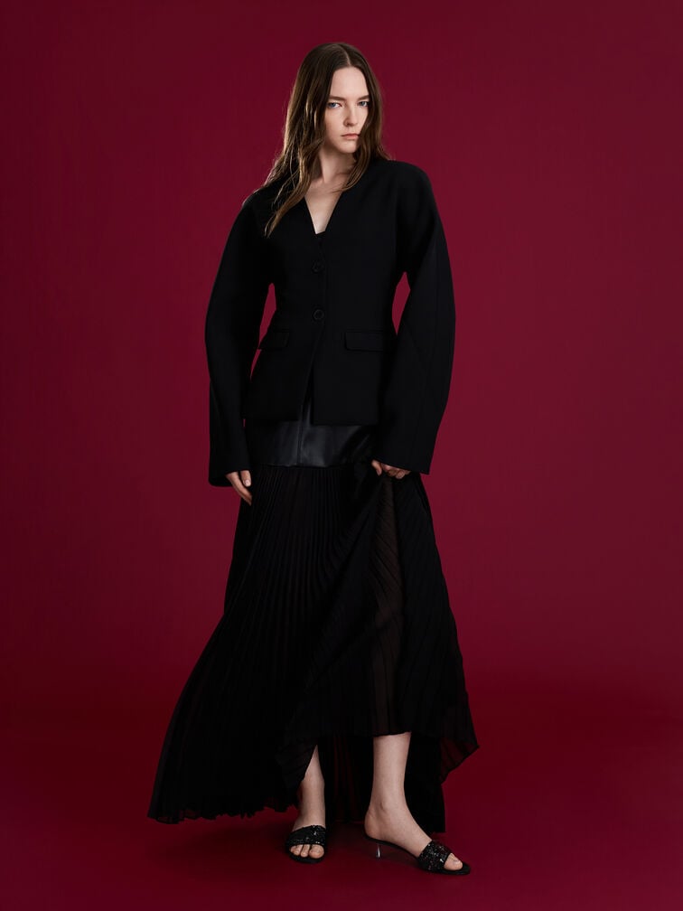 Ruthie Sequinned Heeled Mules, Black Textured, hi-res