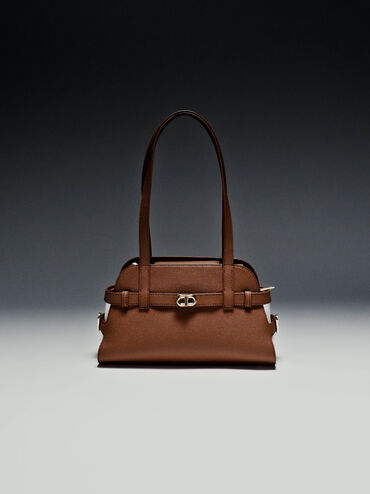 Aubrielle Belted Shoulder Bag, Chocolate, hi-res