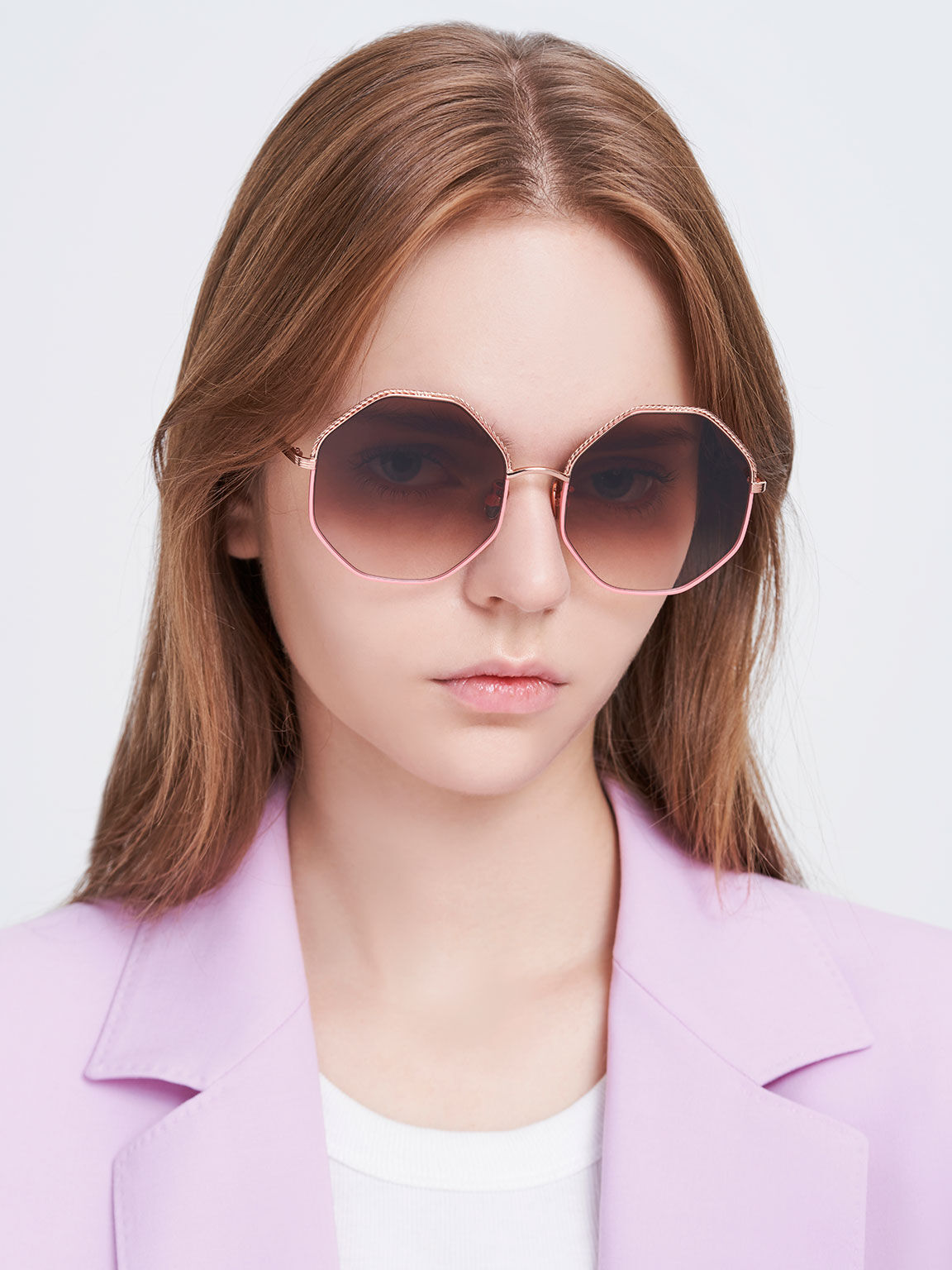 Pink Hexagonal Wire Frame Sunglasses CHARLES KEITH IN
