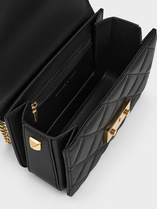 Alva Quilted Chain-Handle Bag, Black, hi-res