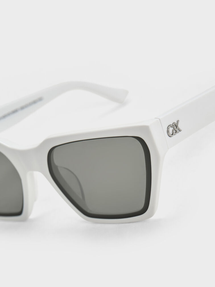 Recycled Acetate Angular Sunglasses, White, hi-res