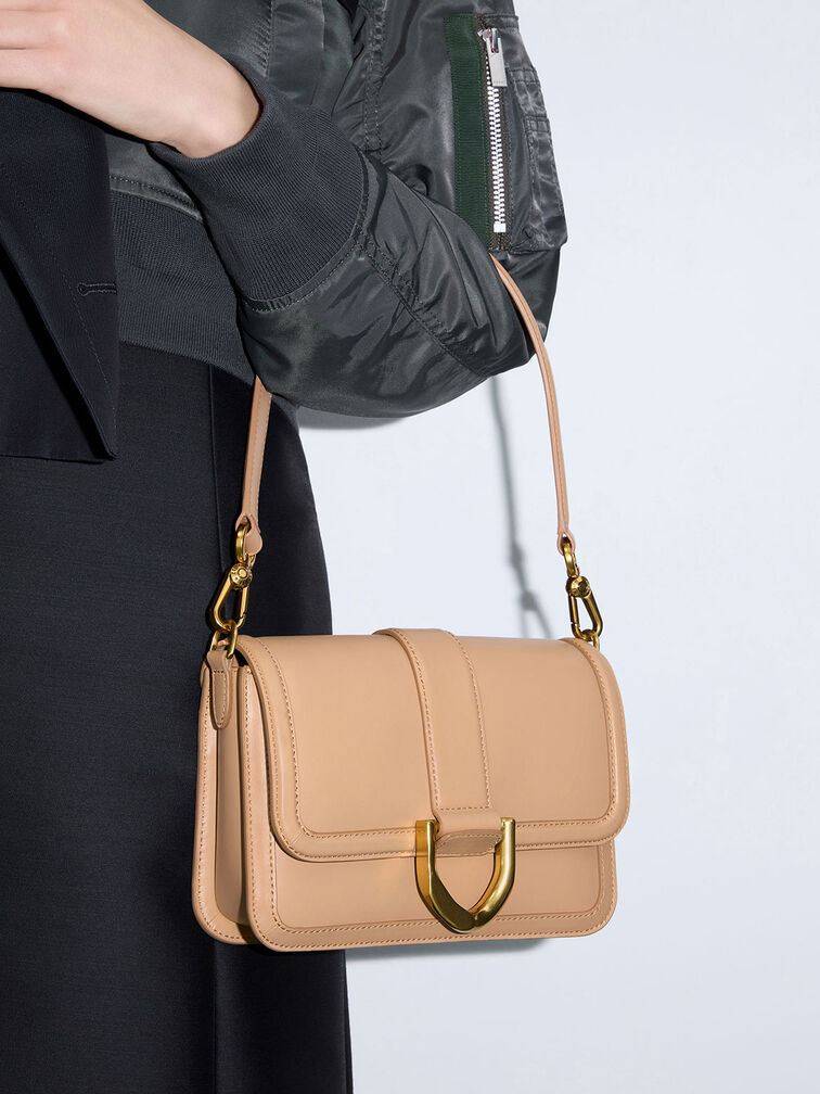 Gabine Leather Crossbody Bag, Nude, hi-res