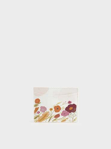 CHARLES & KEITH by Oamul Lu: Floral Illustration Card Holder, White, hi-res