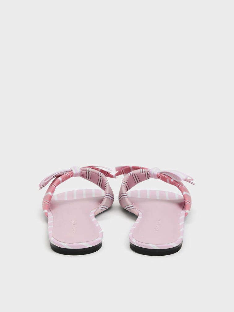 Striped Knot-Bow Slide Sandals, Light Pink, hi-res