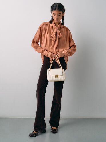 Donna Crinkle-Effect Shoulder Bag, Cream, hi-res