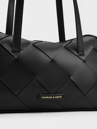 Maribel Woven Trapeze Shoulder Bag, Black, hi-res