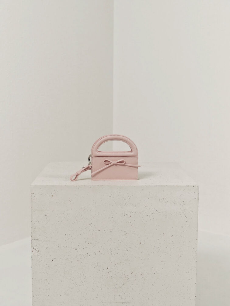 Reese Bow Top Handle Wristlet, Soft Pink, hi-res