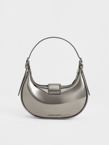 Trice Metallic-Accent Belted Shoulder Bag, Pewter, hi-res