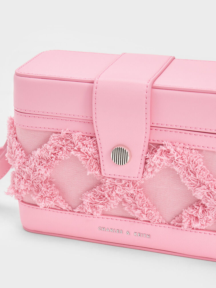 Bronte Frayed Denim Boxy Crossbody Bag, Pink, hi-res