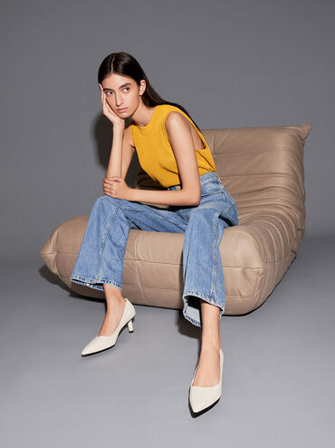 Cylindrical Kitten Heel Pumps, Chalk, hi-res