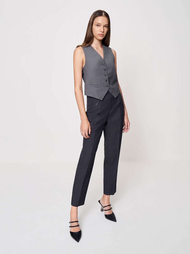 Strappy Slant Heel Mules, Black, hi-res