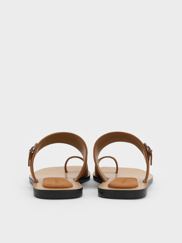 Faux Suede Buckled Toe-Ring Sandals, Cognac, hi-res