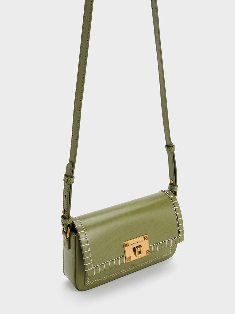 Circe Stitch-Trim Top Handle Bag, Olive, hi-res