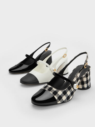 Aeryn Pearl Embellished Patent Slingback Pumps, Black Patent, hi-res
