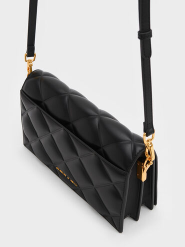 Alcott Scarf Handle Quilted Clutch, Black, hi-res