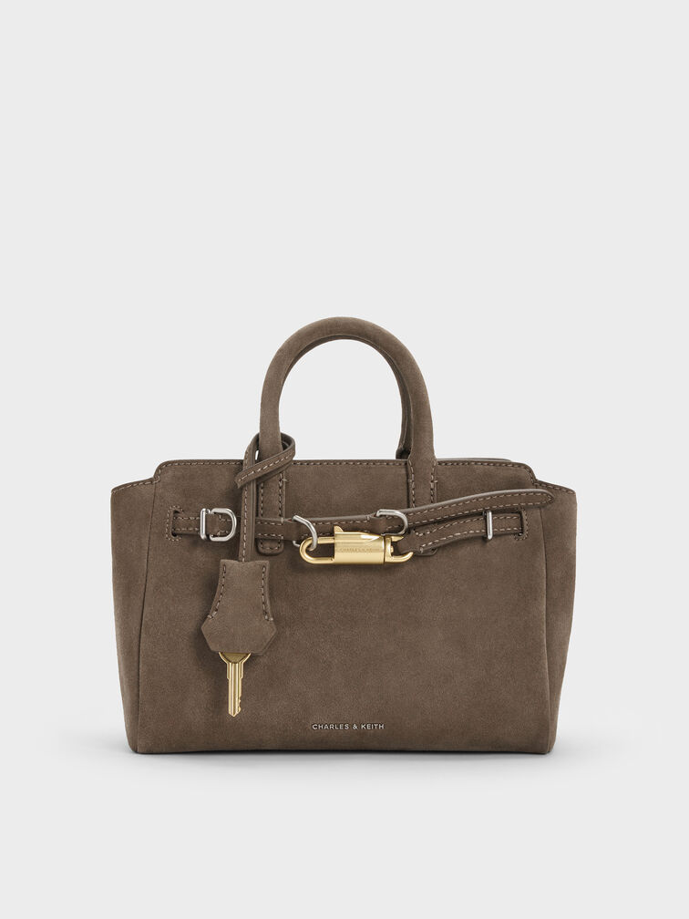 Mini Delfina Belted Tote Bag, Stone Grey, hi-res