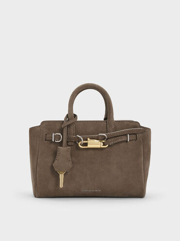 Mini Delfina Belted Tote Bag, Stone Grey, hi-res