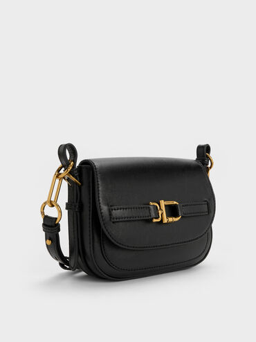 Gwynne Metallic-Accent Saddle Bag, Black, hi-res