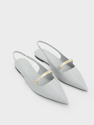 Metallic Bar Accent Slingback Flats, Light Grey, hi-res
