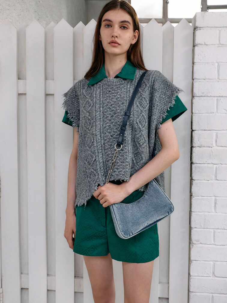 Lane Denim Chain-Strap Shoulder Bag, Denim Blue, hi-res